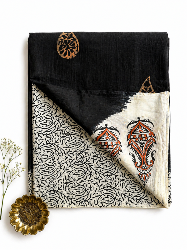 Kalamkari Silk Saree – Double Dye Black