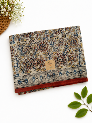 Kalamkari Pure Cotton Saree – Hand block printed Maroon