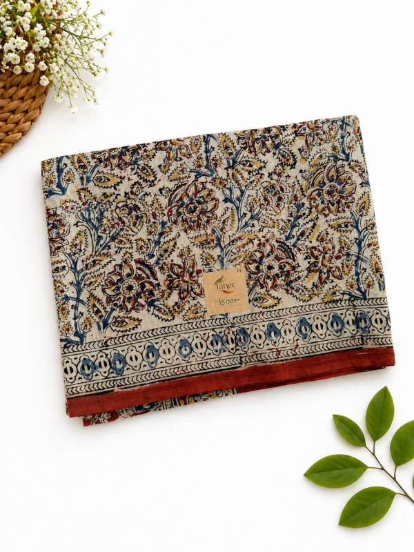 Kalamkari Pure Cotton Saree – Hand block printed Maroon