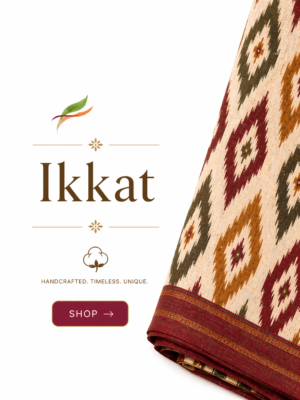 Handloom Ikkat Mercerised Cotton Saree – Navy Blue Body & Mustard Border (NO Blouse)