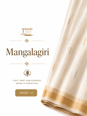 Handloom Ikkat Mercerised Cotton Saree – Navy Blue Body & Mustard Border (NO Blouse)