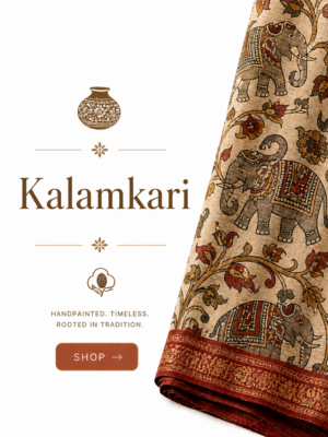 Handblock Printed Maheshwari Silk Saree