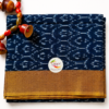 Handloom Ikkat Mercerised Cotton Saree – Navy Blue Body & Mustard Border (NO Blouse)