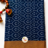 Handloom Ikkat Mercerised Cotton Saree – Navy Blue Body & Mustard Border (NO Blouse)