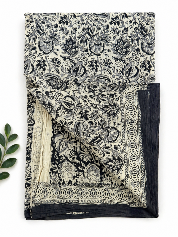 Kalamkari Pure Cotton Saree – Hand block printed Black