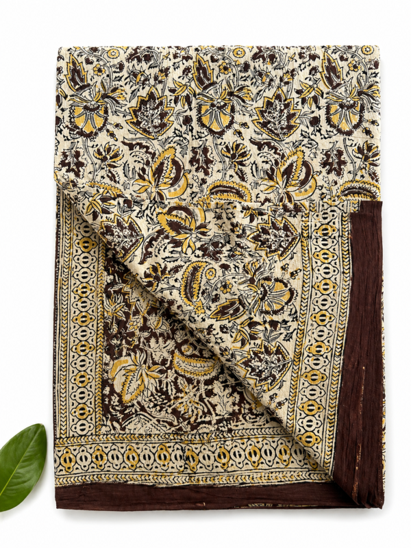 Kalamkari Pure Cotton Saree – Hand block printed Brown