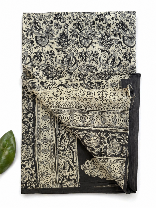 Kalamkari Pure Cotton Saree – Hand block printed Black