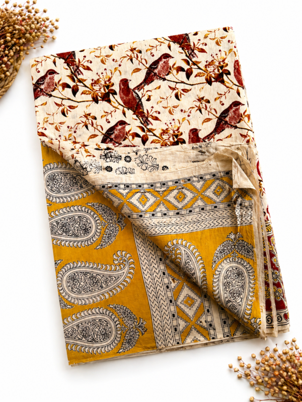 Kalamkari Pure Cotton Saree – Maroon Bird Print