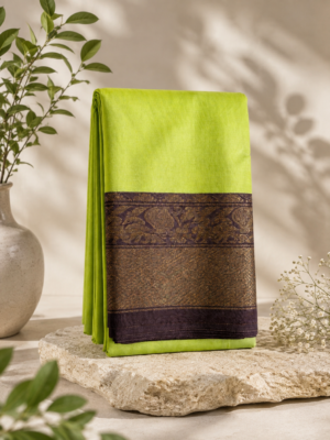 e59d015e-edd7-4af8-86f6-4e06886b1a55 Handloom Mangalagiri Silk Cotton Saree – Light Green Color with Kanchi Zari Border
