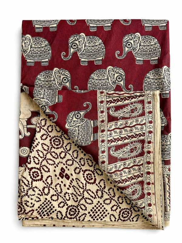Kalamkari Silk Saree – Brown base Elephants print