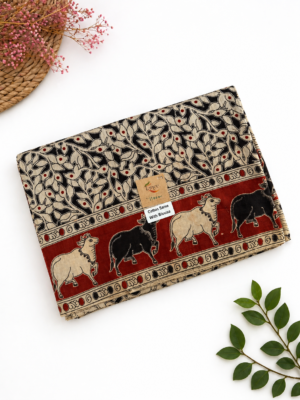 Kalamkari Pure Cotton Saree –  Black with Maroon border