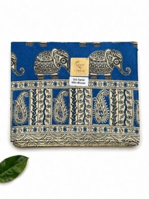 2026/05/1000951231.jpg Kalamkari Silk Saree – Surf Blue 🔵 base Elephants prints