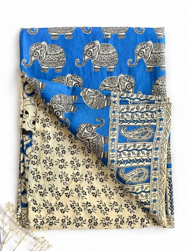 2026/05/1000951232.jpg Kalamkari Silk Saree – Surf Blue 🔵 base Elephants prints