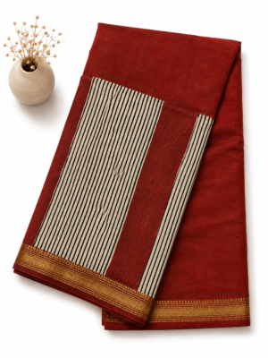 2026/05/1001026428.png Rust red sari with gold border - Maheshwari Silk
