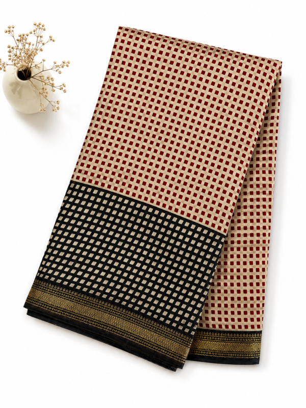 Handblock Printed Maheshwari Silk Saree Copy
