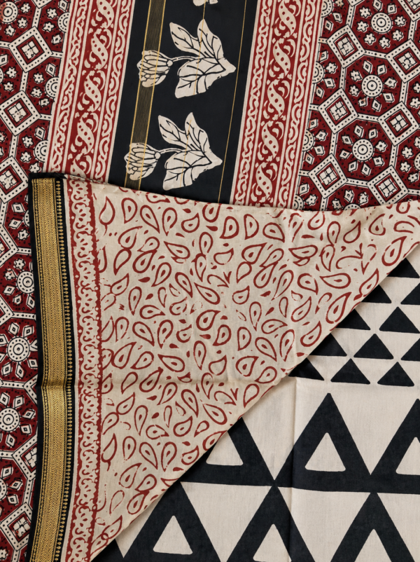 Handblock Printed Maheshwari Silk Saree