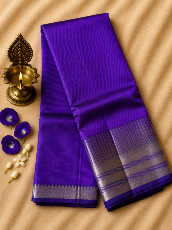 0522e64e-e070-4ff5-b682-671e9794588b Deep Purple Temple Stripe – Pure Mangalagiri Silk Saree