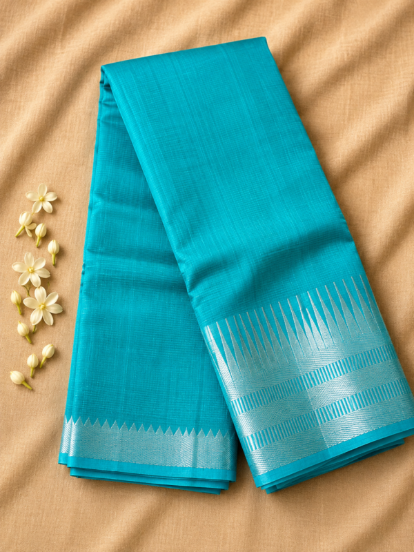 3dc2aa0e-f43d-446e-9296-d63d9f38dbe4 Sky Blue Temple Stripe – Pure Mangalagiri Silk Saree