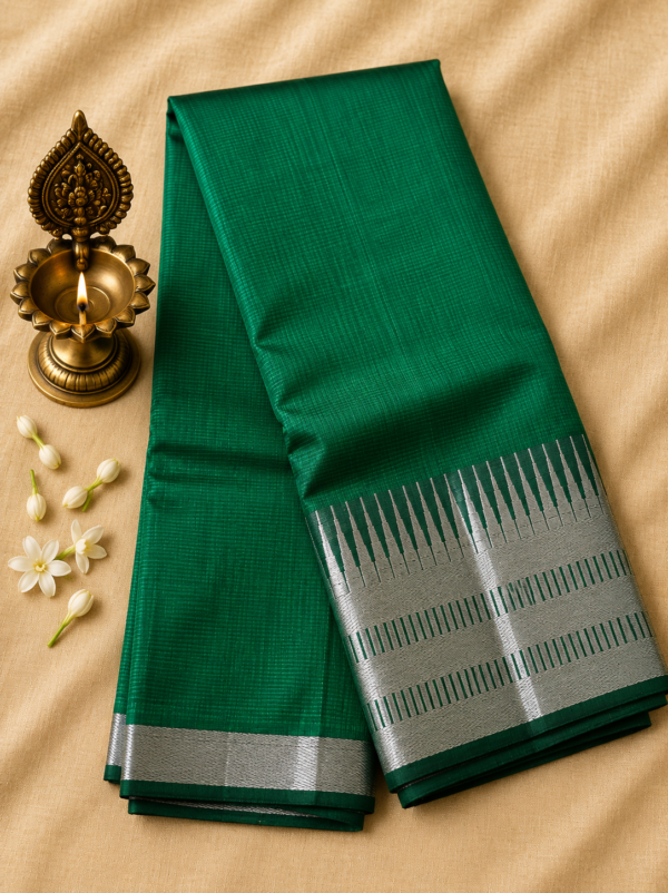 5749e81a-50be-4a9c-9cc2-522982ea6bcb Green Temple Stripe – Pure Mangalagiri Silk Saree