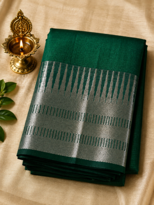 60452ebb-12e3-4f55-9575-e6933f8b29ae Green Temple Stripe – Pure Mangalagiri Silk Saree