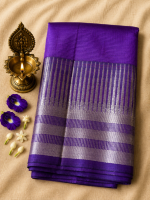 7a0f02f2-0757-4633-bb2a-e5a6a86a4f24 Deep Purple Temple Stripe – Pure Mangalagiri Silk Saree