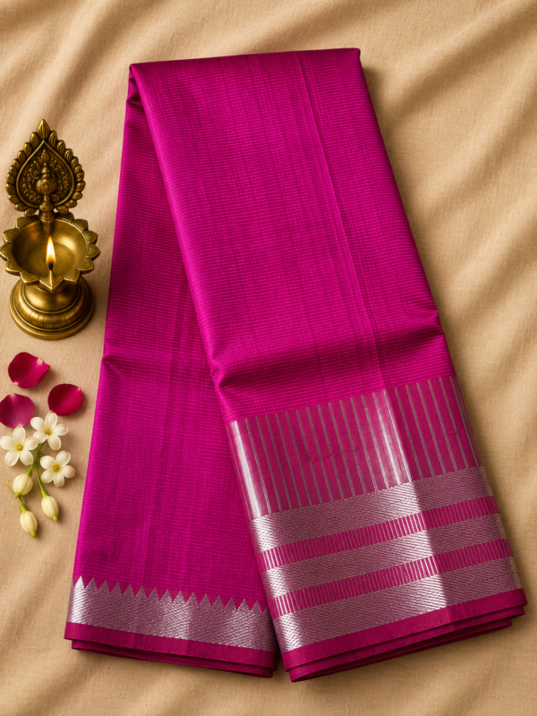 8a5b76c7-18e3-4029-9462-5bc62aa498cf Rani Pink Temple Stripe – Pure Mangalagiri Silk Saree