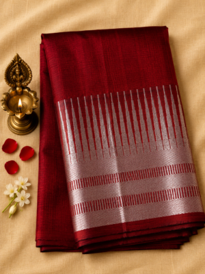 9d075e59-1d86-4c55-b834-26f0c1dc8588 Dark Red Temple Stripe – Pure Mangalagiri Silk Saree