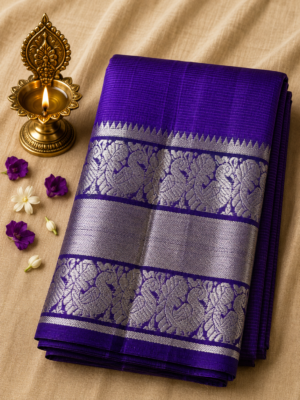 ab8c0b23-7351-4bea-947f-4cc37de92411 Royal purple Kanchi Border – Pure Mangalagiri Silk Saree