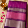 Rani Pink Temple Stripe – Pure Mangalagiri Silk Saree