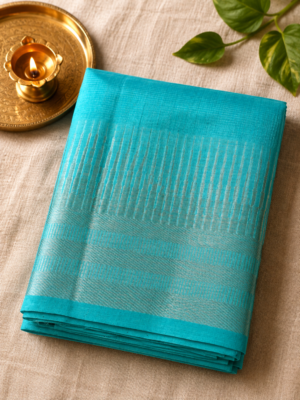 cac55773-46dc-4952-9c92-435b376aba2f Sky Blue Temple Stripe – Pure Mangalagiri Silk Saree