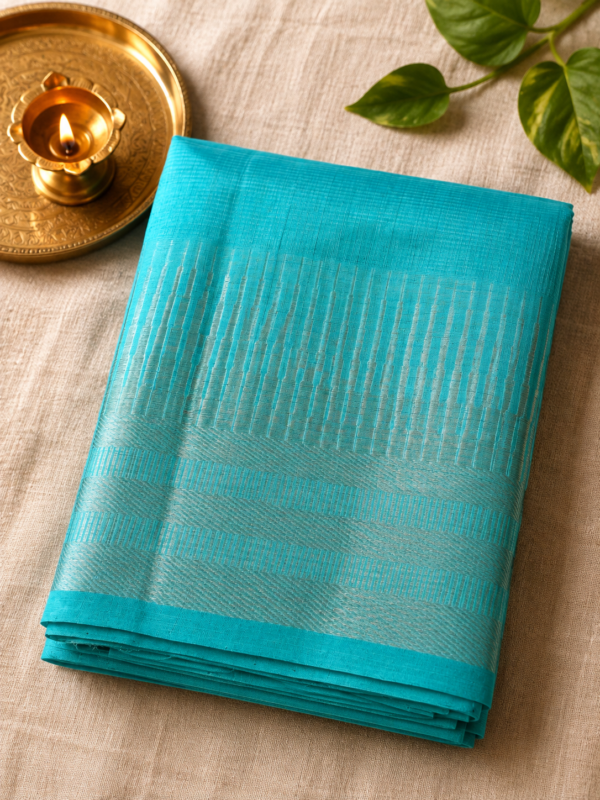 cac55773-46dc-4952-9c92-435b376aba2f Sky Blue Temple Stripe – Pure Mangalagiri Silk Saree