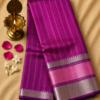 Rani Pink Temple Stripe – Pure Mangalagiri Silk Saree