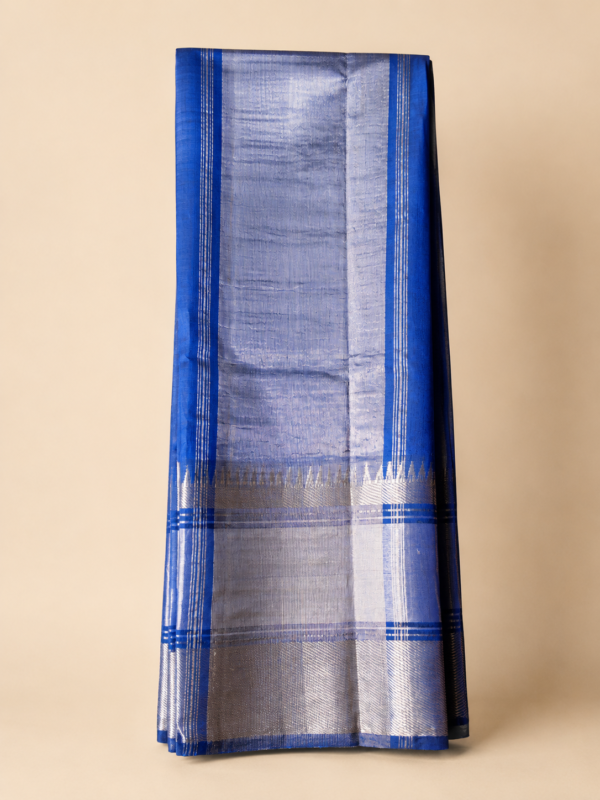 Royal Blue Temple Stripe – Pure Mangalagiri Silk Saree