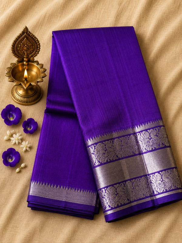 e9457ded-7b17-4adc-bffb-7a7158665fb6 Royal purple Kanchi Border – Pure Mangalagiri Silk Saree