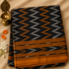 ed475091-3b79-443e-9d27-5ffbbd7fd1f6 Black with Grey & Mustard colour Gap Border Ikkat Saree – Lightweight Handloom Cotton (Without Blouse)