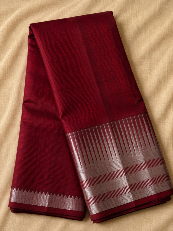 fc1abd57-6676-4652-9548-6f157807b15a Dark Red Temple Stripe – Pure Mangalagiri Silk Saree