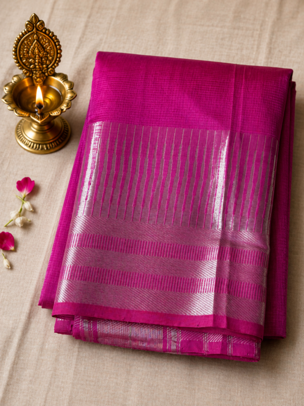 fe2473a5-486c-41c7-ba43-32c1bbeb5b53 Rani Pink Temple Stripe – Pure Mangalagiri Silk Saree