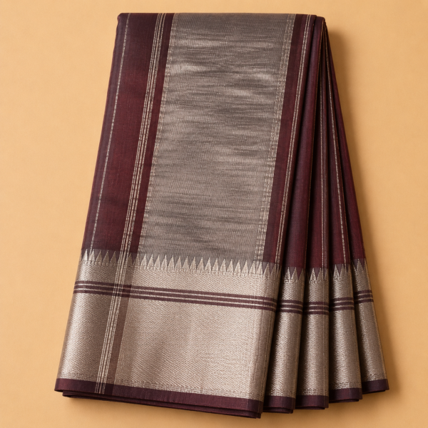 img_2828 Coffee Brown Temple Stripe – Pure Mangalagiri Silk Saree